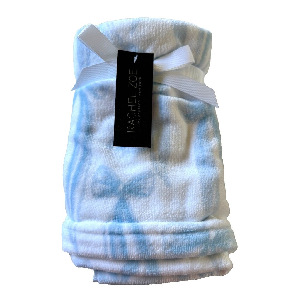 Rachel Zoe Coquette Hand Towels Set of 2 White Blue Bow Print 100% Cotton 18x28"